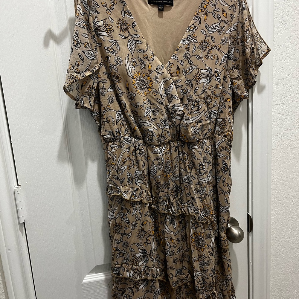 Adrienne Vittadini Tan and Yellow Floral Midi Dress